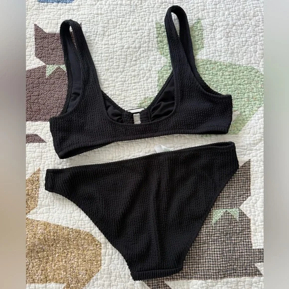Aerie Crinkle Black Textured Bikini Set M/S - Picture 2 of 4